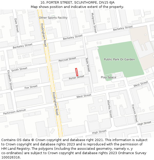 10, PORTER STREET, SCUNTHORPE, DN15 6JA: Location map and indicative extent of plot