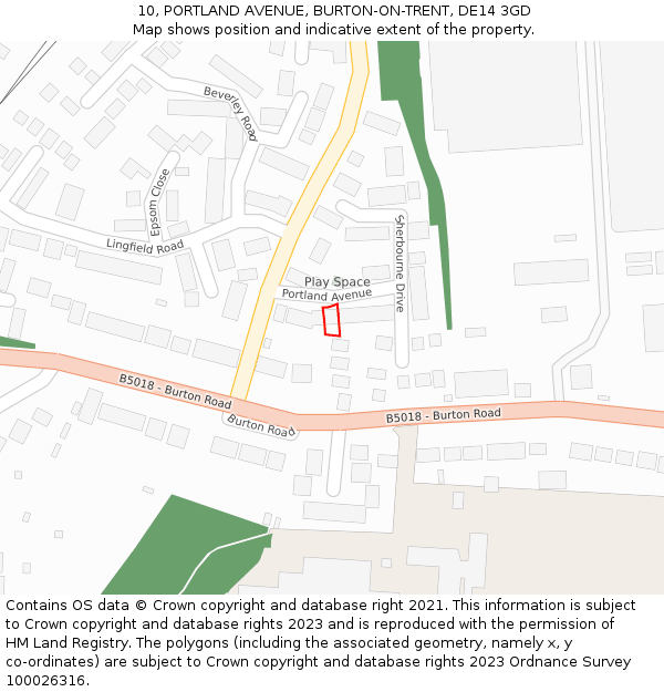 10, PORTLAND AVENUE, BURTON-ON-TRENT, DE14 3GD: Location map and indicative extent of plot