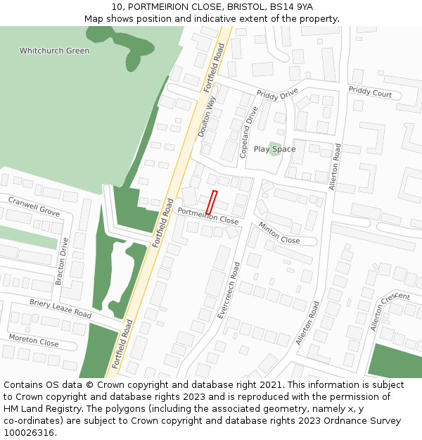 10, PORTMEIRION CLOSE, BRISTOL, BS14 9YA: Location map and indicative extent of plot