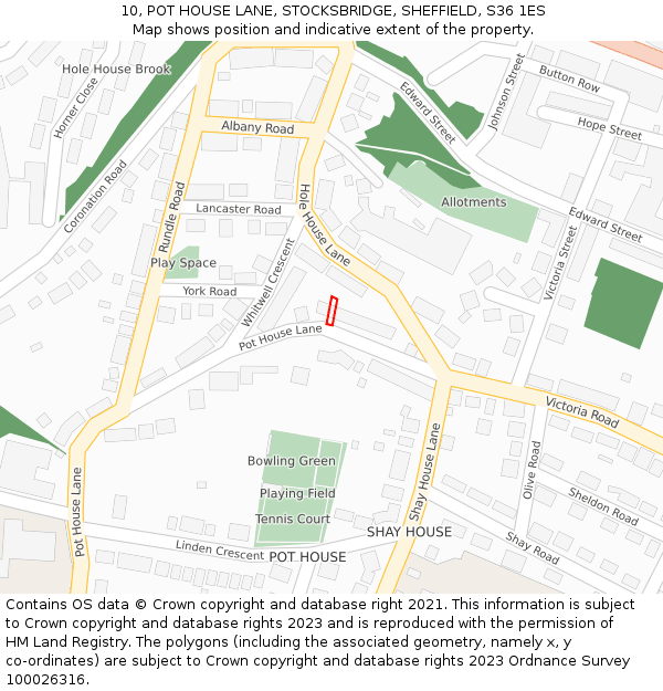 10, POT HOUSE LANE, STOCKSBRIDGE, SHEFFIELD, S36 1ES: Location map and indicative extent of plot
