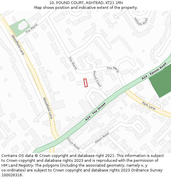 10, POUND COURT, ASHTEAD, KT21 1RN: Location map and indicative extent of plot