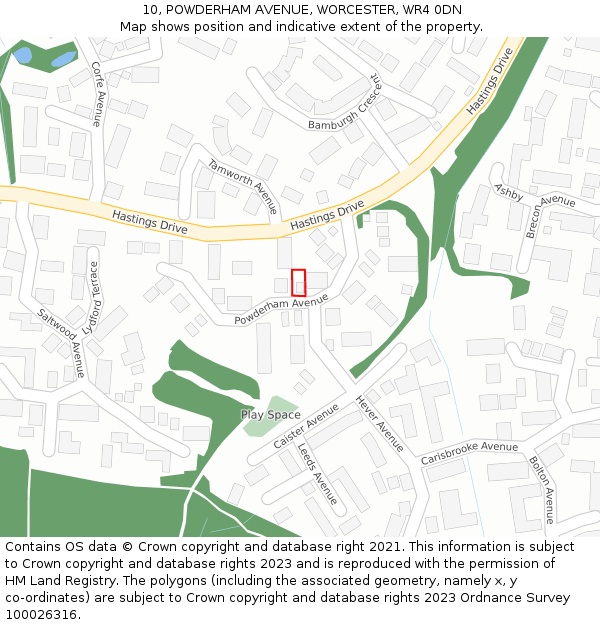 10, POWDERHAM AVENUE, WORCESTER, WR4 0DN: Location map and indicative extent of plot