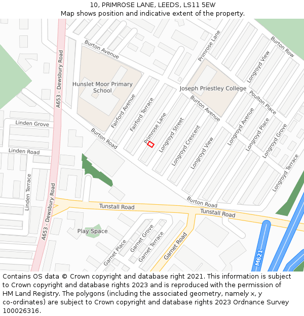 10, PRIMROSE LANE, LEEDS, LS11 5EW: Location map and indicative extent of plot
