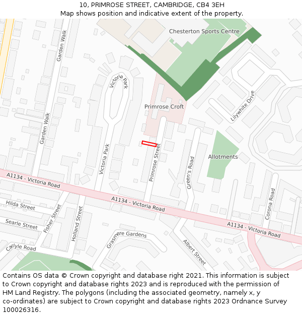 10, PRIMROSE STREET, CAMBRIDGE, CB4 3EH: Location map and indicative extent of plot