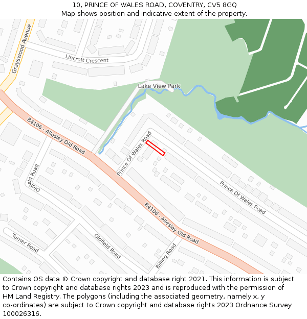 10, PRINCE OF WALES ROAD, COVENTRY, CV5 8GQ: Location map and indicative extent of plot