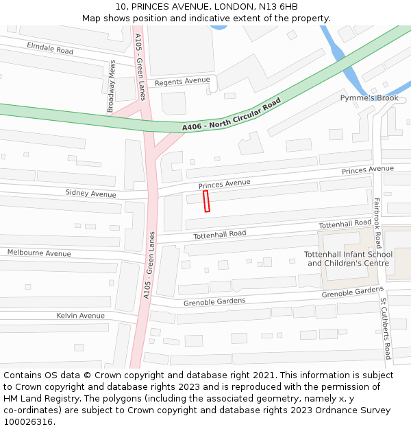 10, PRINCES AVENUE, LONDON, N13 6HB: Location map and indicative extent of plot