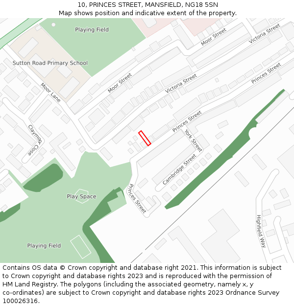 10, PRINCES STREET, MANSFIELD, NG18 5SN: Location map and indicative extent of plot