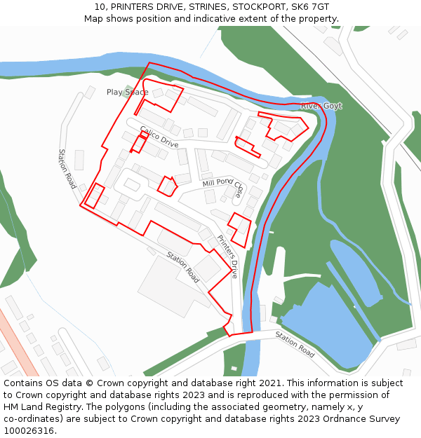 10, PRINTERS DRIVE, STRINES, STOCKPORT, SK6 7GT: Location map and indicative extent of plot