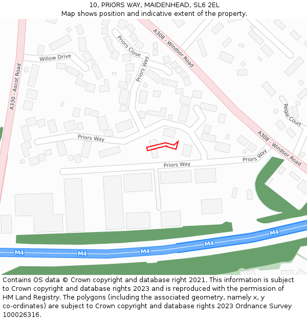 10, PRIORS WAY, MAIDENHEAD, SL6 2EL: Location map and indicative extent of plot
