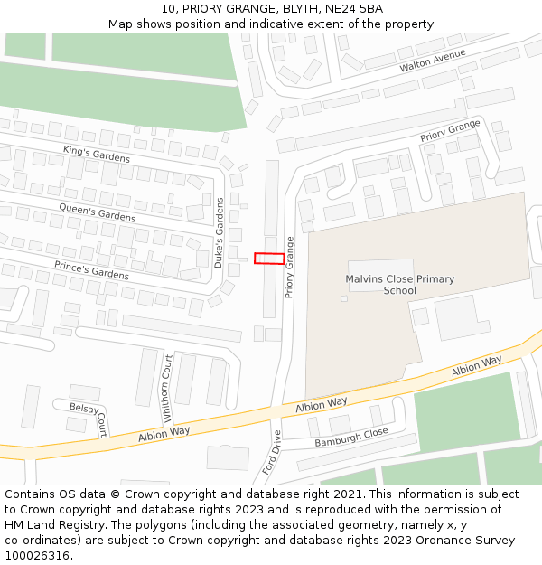 10, PRIORY GRANGE, BLYTH, NE24 5BA: Location map and indicative extent of plot