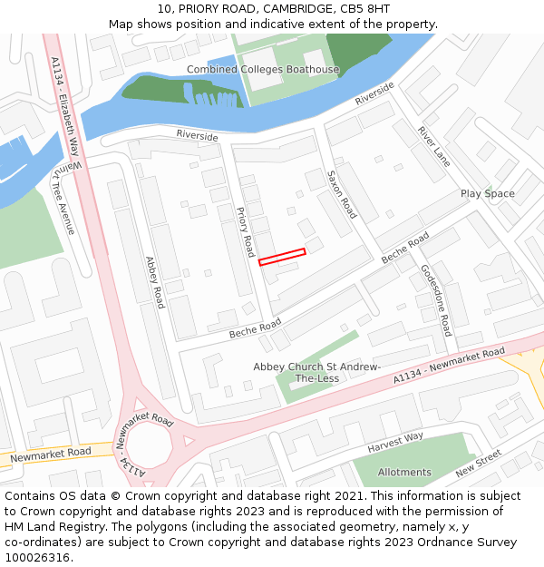 10, PRIORY ROAD, CAMBRIDGE, CB5 8HT: Location map and indicative extent of plot