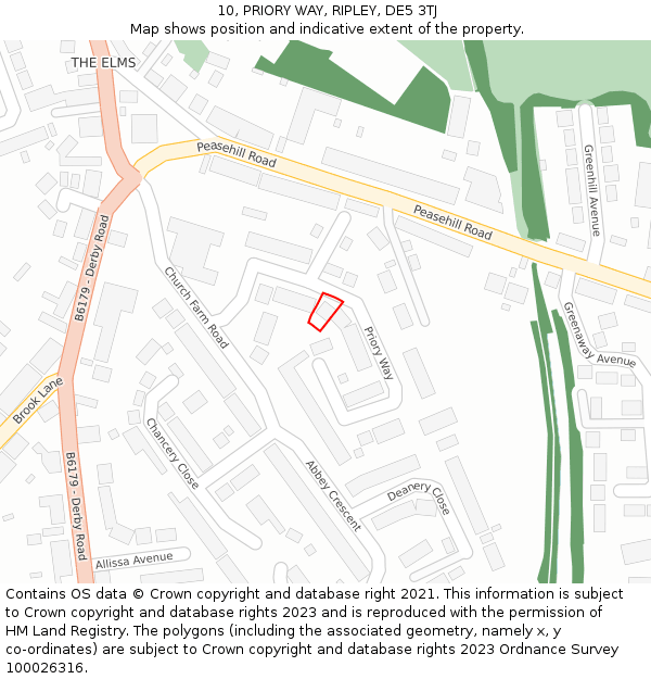 10, PRIORY WAY, RIPLEY, DE5 3TJ: Location map and indicative extent of plot