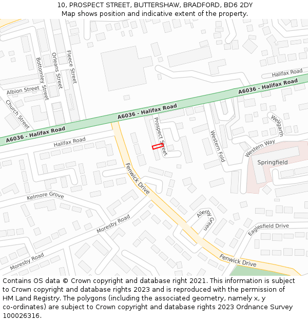 10, PROSPECT STREET, BUTTERSHAW, BRADFORD, BD6 2DY: Location map and indicative extent of plot