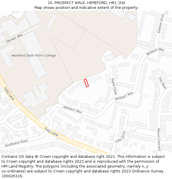 10, PROSPECT WALK, HEREFORD, HR1 1NX: Location map and indicative extent of plot