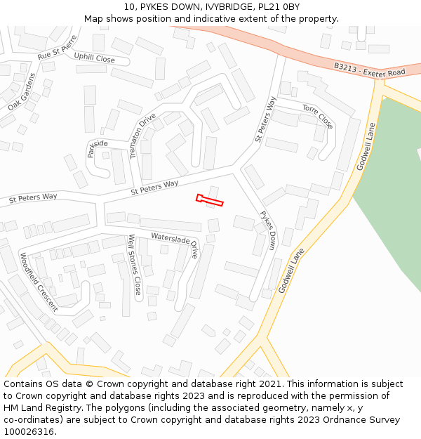 10, PYKES DOWN, IVYBRIDGE, PL21 0BY: Location map and indicative extent of plot