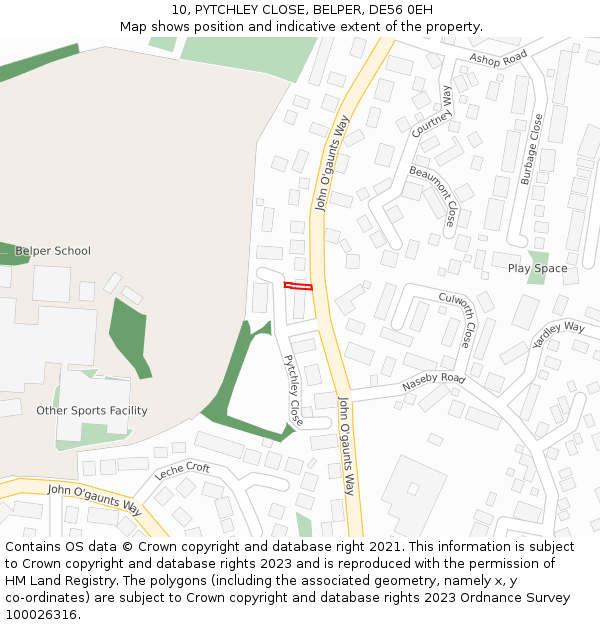 10, PYTCHLEY CLOSE, BELPER, DE56 0EH: Location map and indicative extent of plot