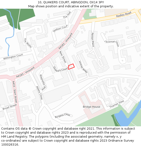 10, QUAKERS COURT, ABINGDON, OX14 3PY: Location map and indicative extent of plot