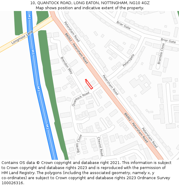 10, QUANTOCK ROAD, LONG EATON, NOTTINGHAM, NG10 4GZ: Location map and indicative extent of plot