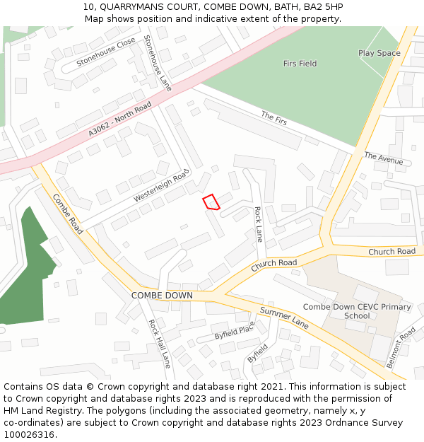 10, QUARRYMANS COURT, COMBE DOWN, BATH, BA2 5HP: Location map and indicative extent of plot