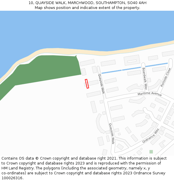 10, QUAYSIDE WALK, MARCHWOOD, SOUTHAMPTON, SO40 4AH: Location map and indicative extent of plot