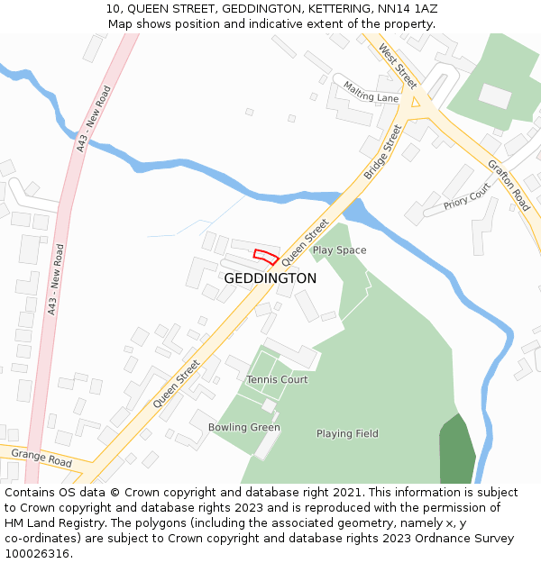 10, QUEEN STREET, GEDDINGTON, KETTERING, NN14 1AZ: Location map and indicative extent of plot