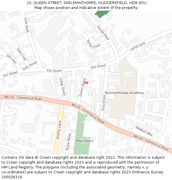 10, QUEEN STREET, SKELMANTHORPE, HUDDERSFIELD, HD8 9DU: Location map and indicative extent of plot