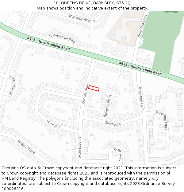10, QUEENS DRIVE, BARNSLEY, S75 2QJ: Location map and indicative extent of plot