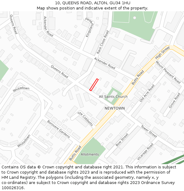 10, QUEENS ROAD, ALTON, GU34 1HU: Location map and indicative extent of plot