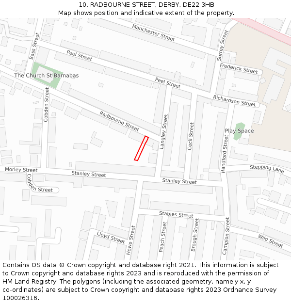 10, RADBOURNE STREET, DERBY, DE22 3HB: Location map and indicative extent of plot