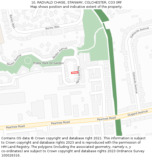 10, RADVALD CHASE, STANWAY, COLCHESTER, CO3 0RF: Location map and indicative extent of plot