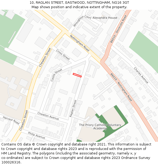 10, RAGLAN STREET, EASTWOOD, NOTTINGHAM, NG16 3GT: Location map and indicative extent of plot