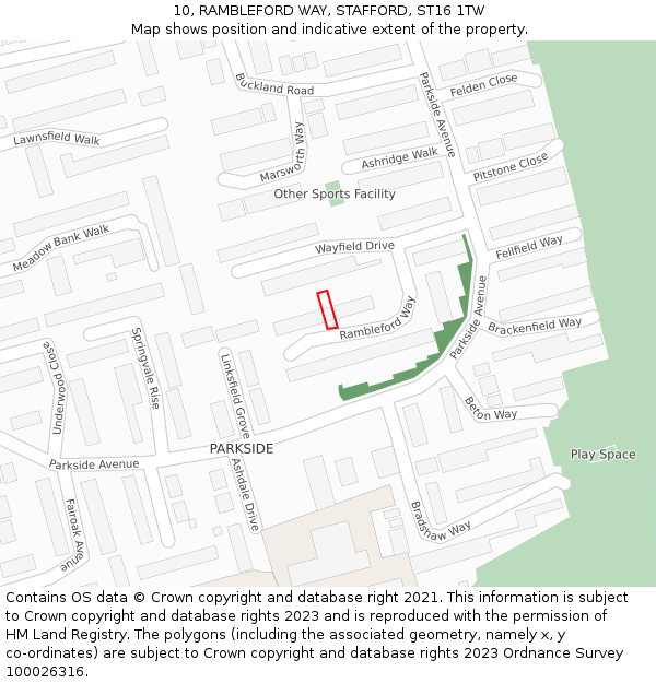 10, RAMBLEFORD WAY, STAFFORD, ST16 1TW: Location map and indicative extent of plot