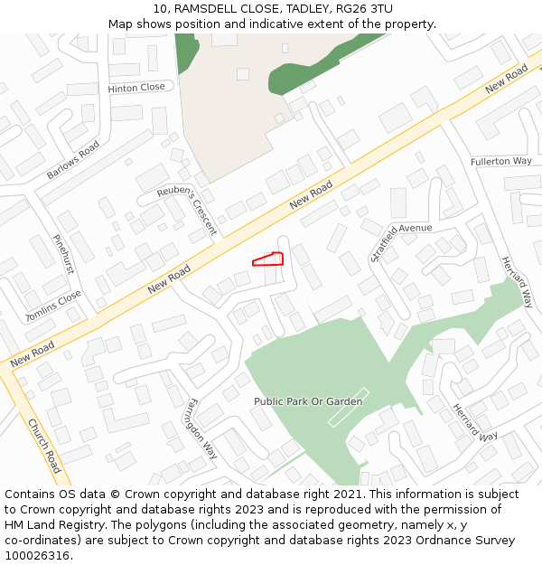 10, RAMSDELL CLOSE, TADLEY, RG26 3TU: Location map and indicative extent of plot