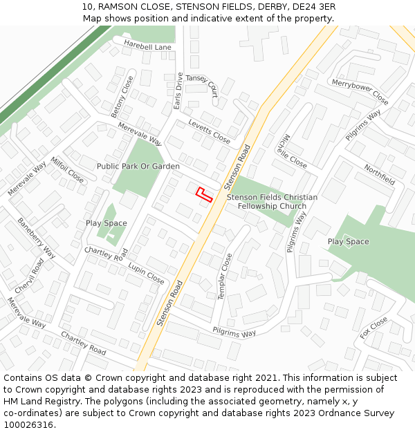 10, RAMSON CLOSE, STENSON FIELDS, DERBY, DE24 3ER: Location map and indicative extent of plot