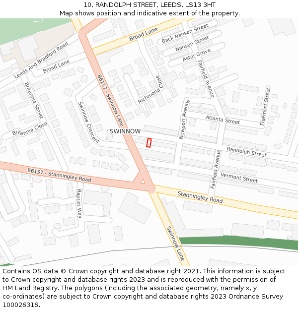 10, RANDOLPH STREET, LEEDS, LS13 3HT: Location map and indicative extent of plot