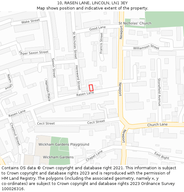 10, RASEN LANE, LINCOLN, LN1 3EY: Location map and indicative extent of plot