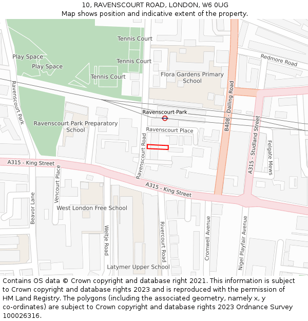 10, RAVENSCOURT ROAD, LONDON, W6 0UG: Location map and indicative extent of plot