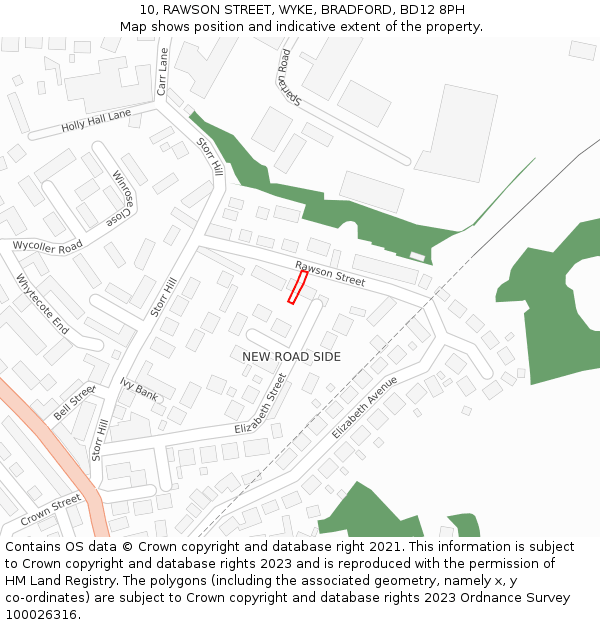 10, RAWSON STREET, WYKE, BRADFORD, BD12 8PH: Location map and indicative extent of plot