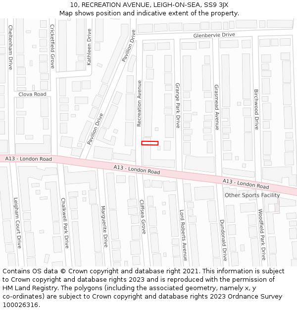 10, RECREATION AVENUE, LEIGH-ON-SEA, SS9 3JX: Location map and indicative extent of plot