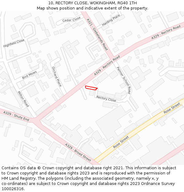 10, RECTORY CLOSE, WOKINGHAM, RG40 1TH: Location map and indicative extent of plot