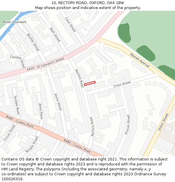 10, RECTORY ROAD, OXFORD, OX4 1BW: Location map and indicative extent of plot