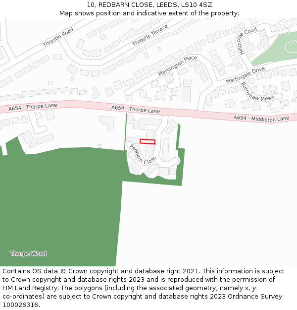 10, REDBARN CLOSE, LEEDS, LS10 4SZ: Location map and indicative extent of plot