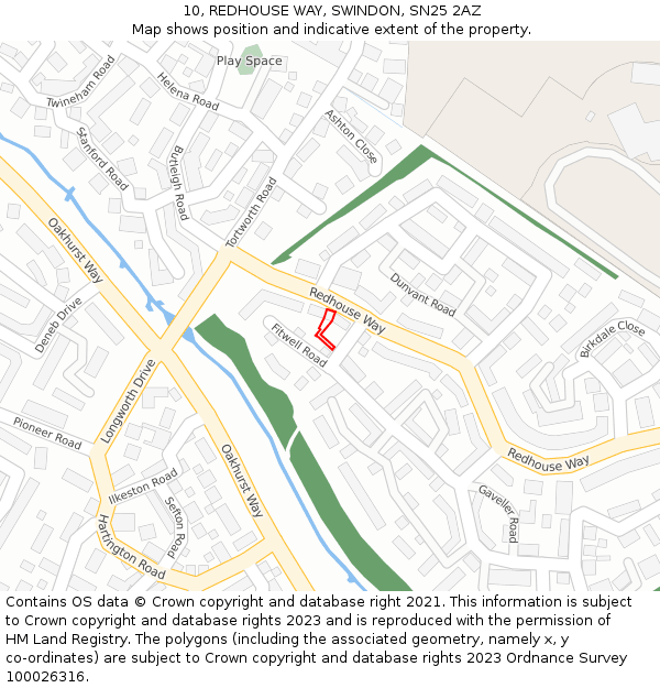 10, REDHOUSE WAY, SWINDON, SN25 2AZ: Location map and indicative extent of plot