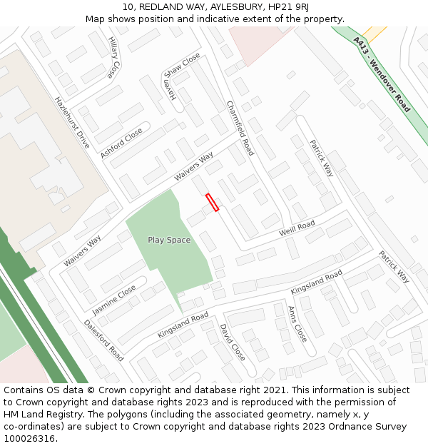 10, REDLAND WAY, AYLESBURY, HP21 9RJ: Location map and indicative extent of plot