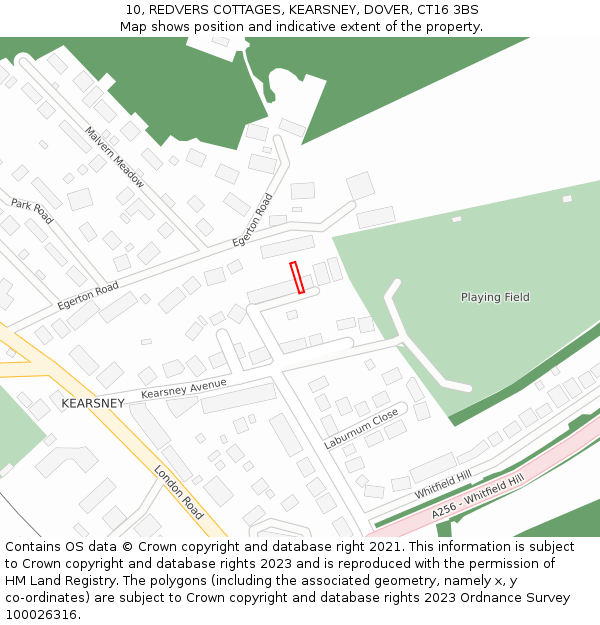 10, REDVERS COTTAGES, KEARSNEY, DOVER, CT16 3BS: Location map and indicative extent of plot