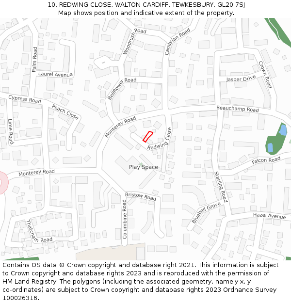 10, REDWING CLOSE, WALTON CARDIFF, TEWKESBURY, GL20 7SJ: Location map and indicative extent of plot