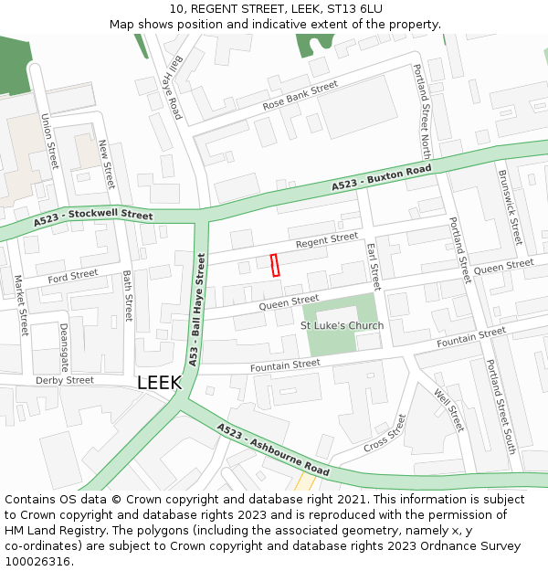 10, REGENT STREET, LEEK, ST13 6LU: Location map and indicative extent of plot