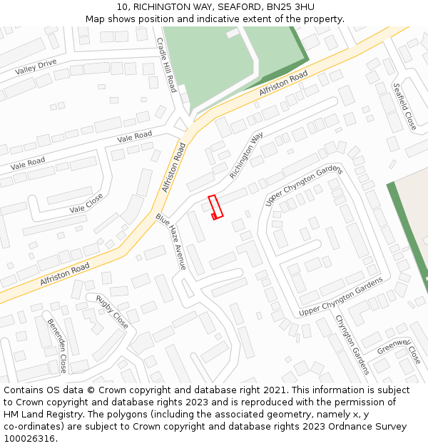 10, RICHINGTON WAY, SEAFORD, BN25 3HU: Location map and indicative extent of plot