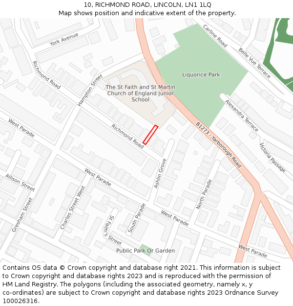 10, RICHMOND ROAD, LINCOLN, LN1 1LQ: Location map and indicative extent of plot