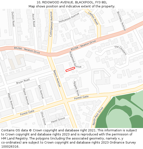 10, RIDGWOOD AVENUE, BLACKPOOL, FY3 8EL: Location map and indicative extent of plot